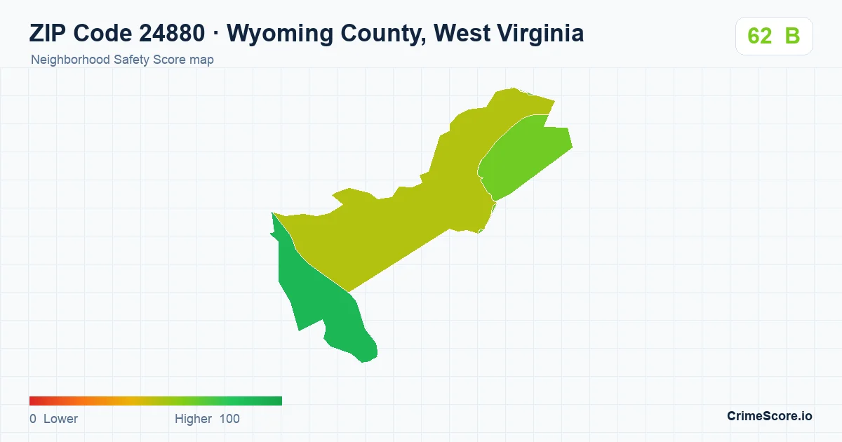 ZIP Code 24880 in Wyoming County, West Virginia neighborhood Safety Score map