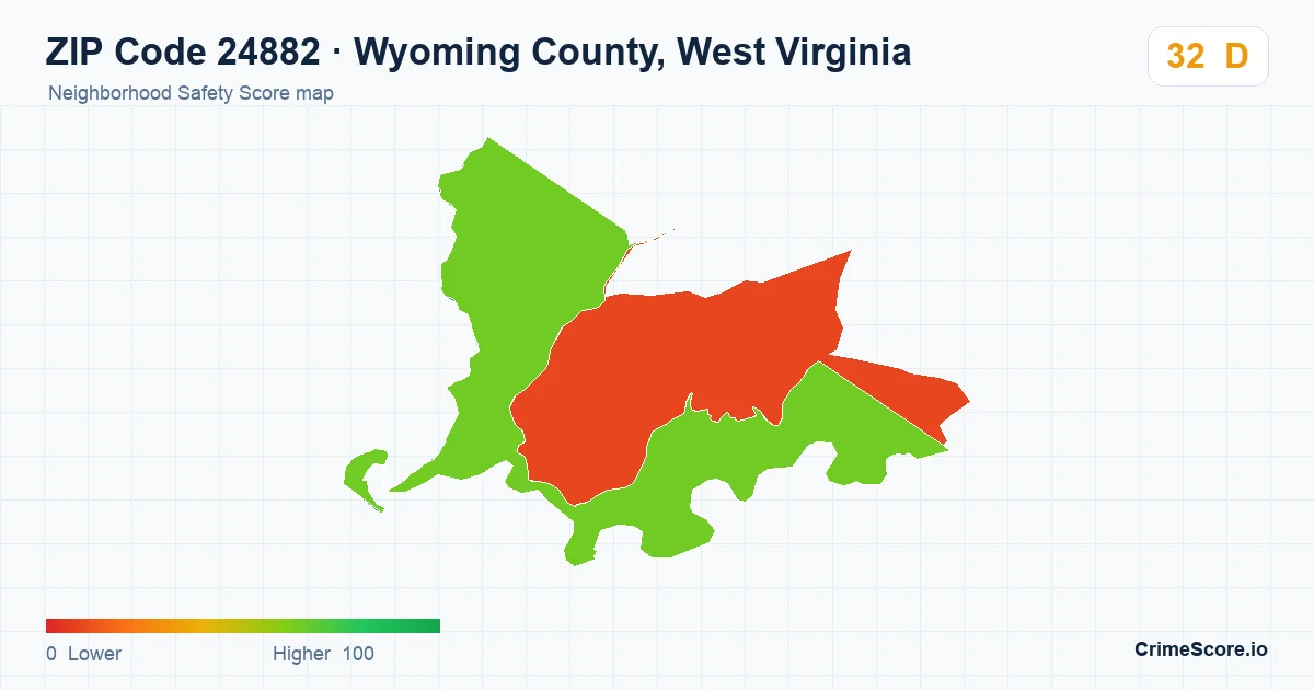 ZIP Code 24882 in Wyoming County, West Virginia neighborhood Safety Score map