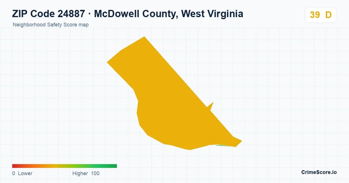 ZIP Code 24887 in McDowell County, West Virginia neighborhood Safety Score map