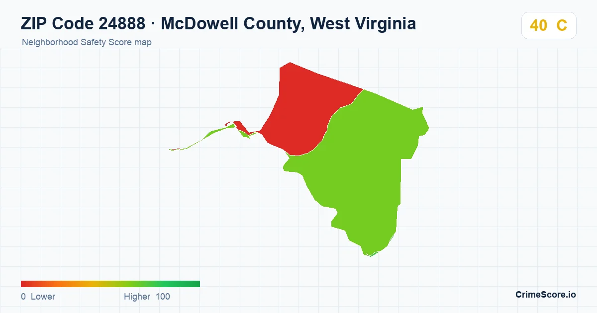 ZIP Code 24888 in McDowell County, West Virginia neighborhood Safety Score map