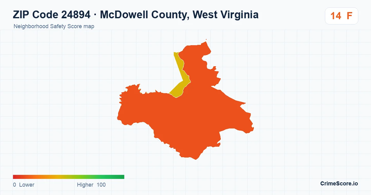 ZIP Code 24894 in McDowell County, West Virginia neighborhood Safety Score map