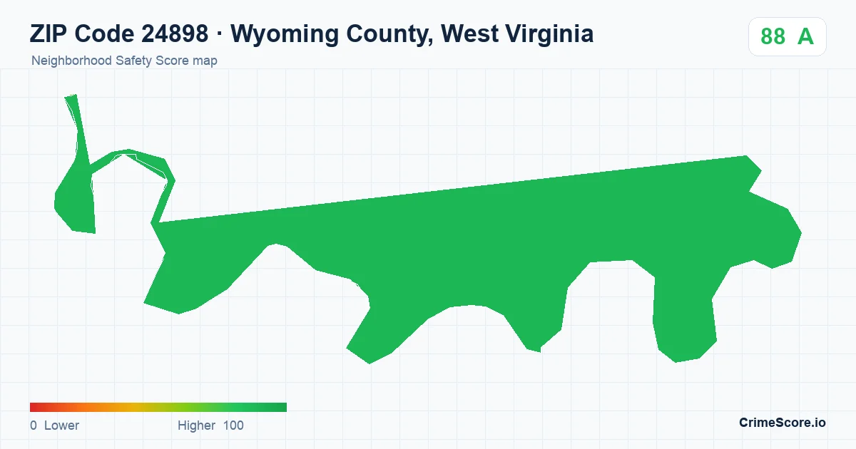ZIP Code 24898 in Wyoming County, West Virginia neighborhood Safety Score map
