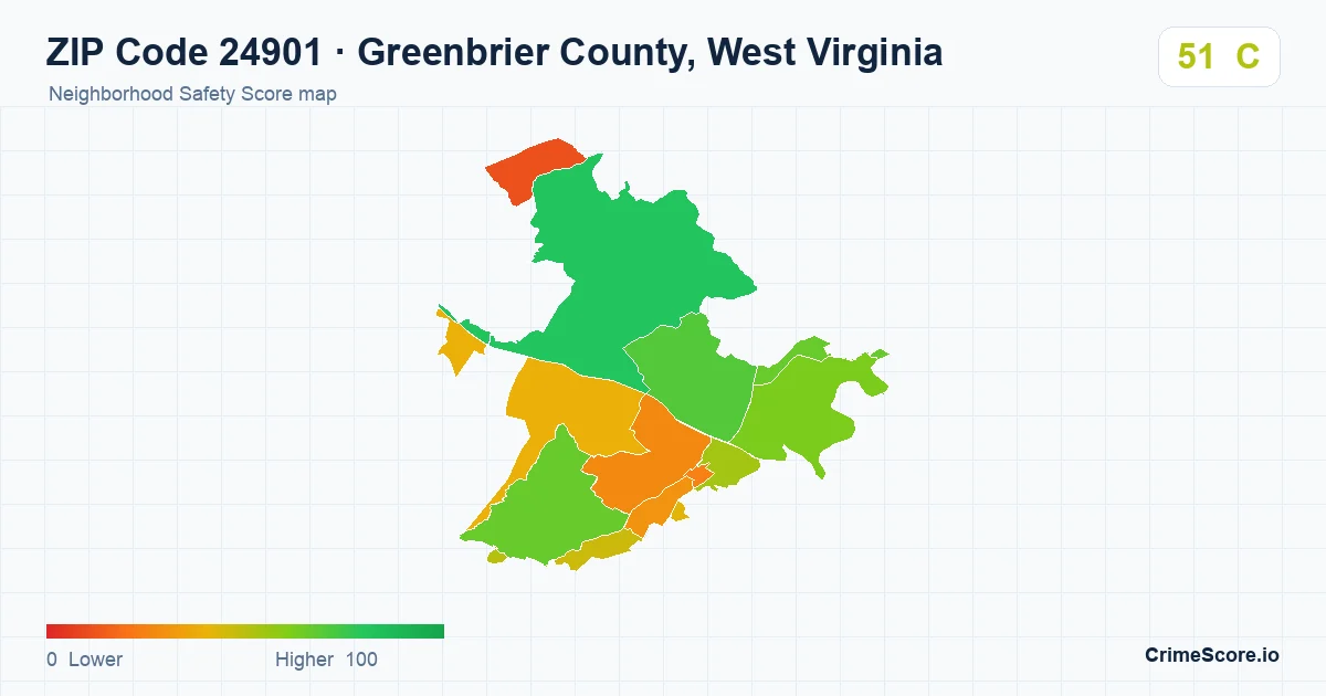 ZIP Code 24901 in Greenbrier County, West Virginia neighborhood Safety Score map