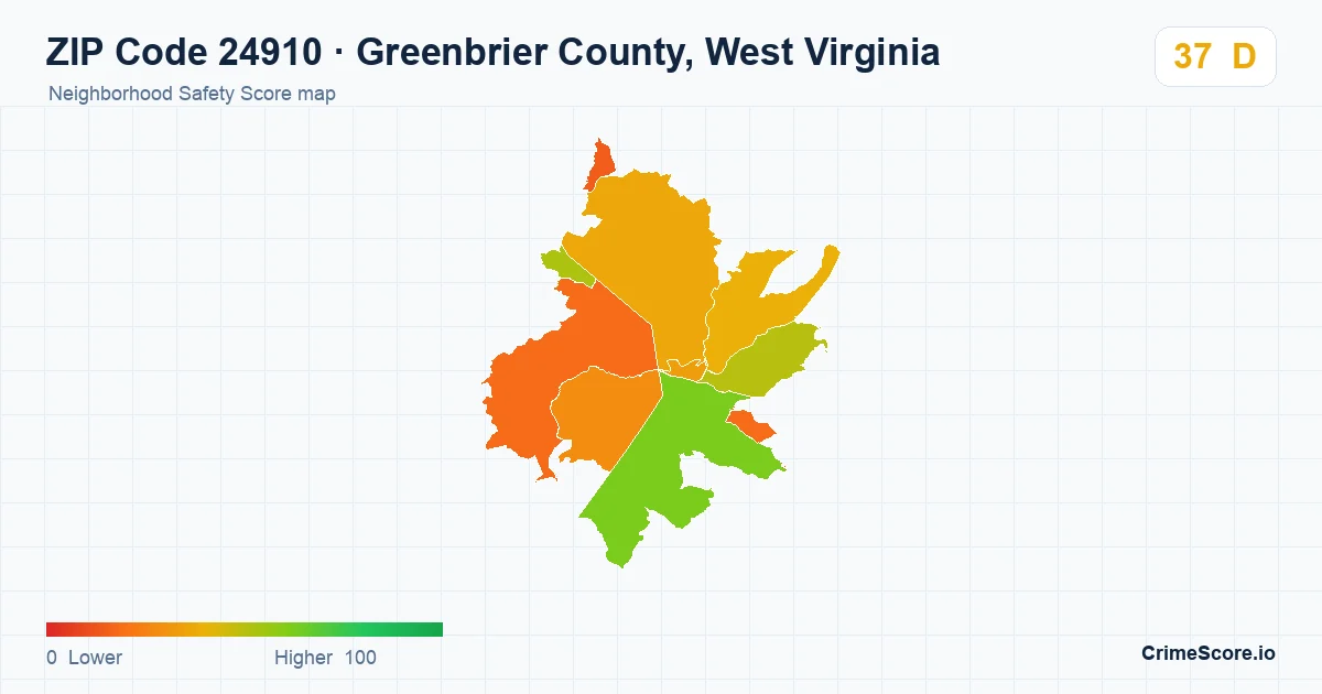 ZIP Code 24910 in Greenbrier County, West Virginia neighborhood Safety Score map