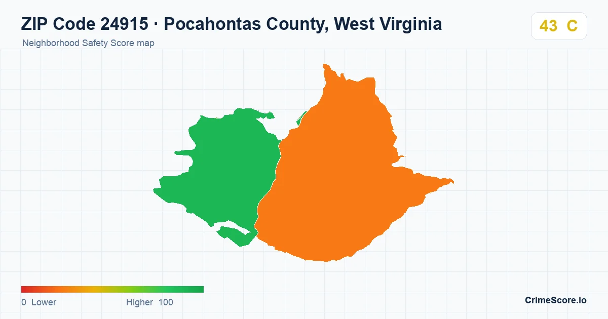 ZIP Code 24915 in Pocahontas County, West Virginia neighborhood Safety Score map