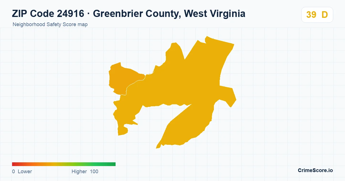 ZIP Code 24916 in Greenbrier County, West Virginia neighborhood Safety Score map