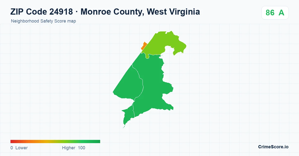 ZIP Code 24918 in Monroe County, West Virginia neighborhood Safety Score map