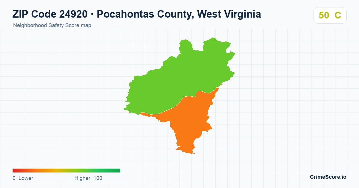 ZIP Code 24920 in Pocahontas County, West Virginia neighborhood Safety Score map