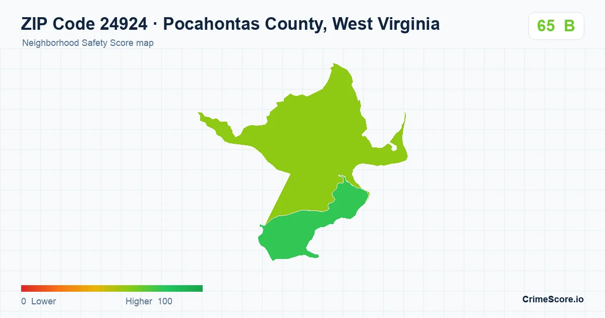 ZIP Code 24924 in Pocahontas County, West Virginia neighborhood Safety Score map