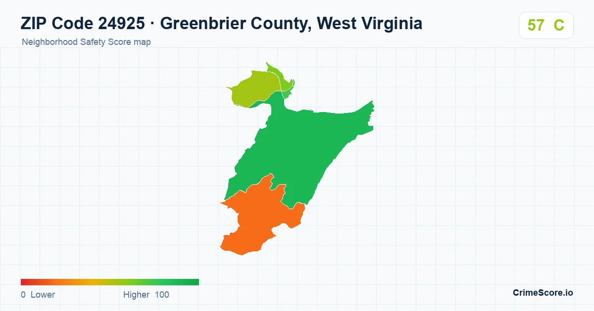 ZIP Code 24925 in Greenbrier County, West Virginia neighborhood Safety Score map