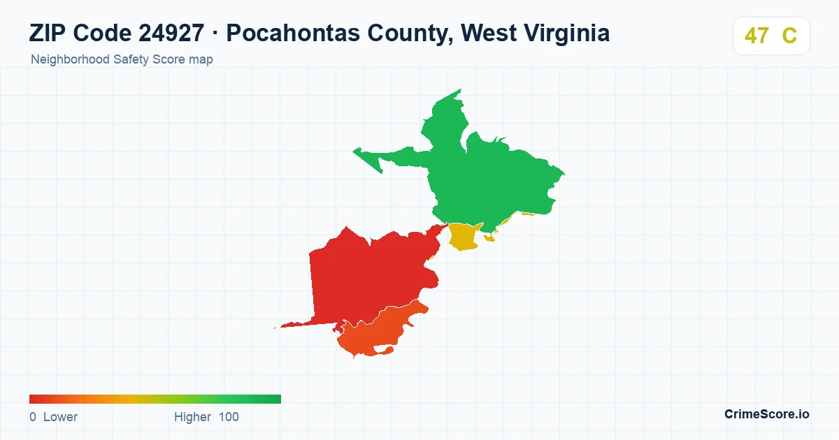 ZIP Code 24927 in Pocahontas County, West Virginia neighborhood Safety Score map