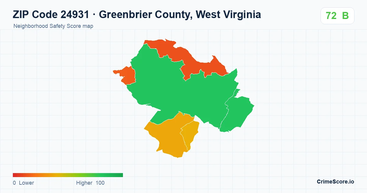 ZIP Code 24931 in Greenbrier County, West Virginia neighborhood Safety Score map