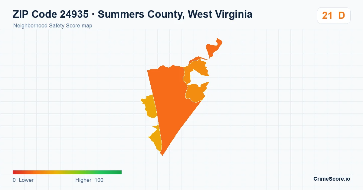 ZIP Code 24935 in Summers County, West Virginia neighborhood Safety Score map