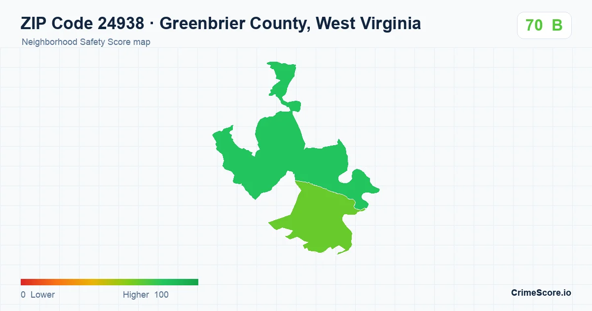 ZIP Code 24938 in Greenbrier County, West Virginia neighborhood Safety Score map