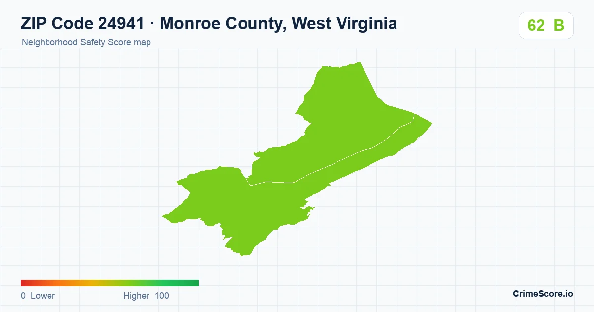 ZIP Code 24941 in Monroe County, West Virginia neighborhood Safety Score map