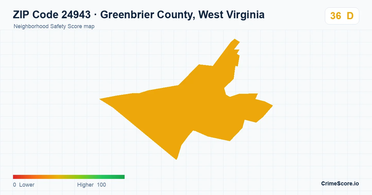 ZIP Code 24943 in Greenbrier County, West Virginia neighborhood Safety Score map