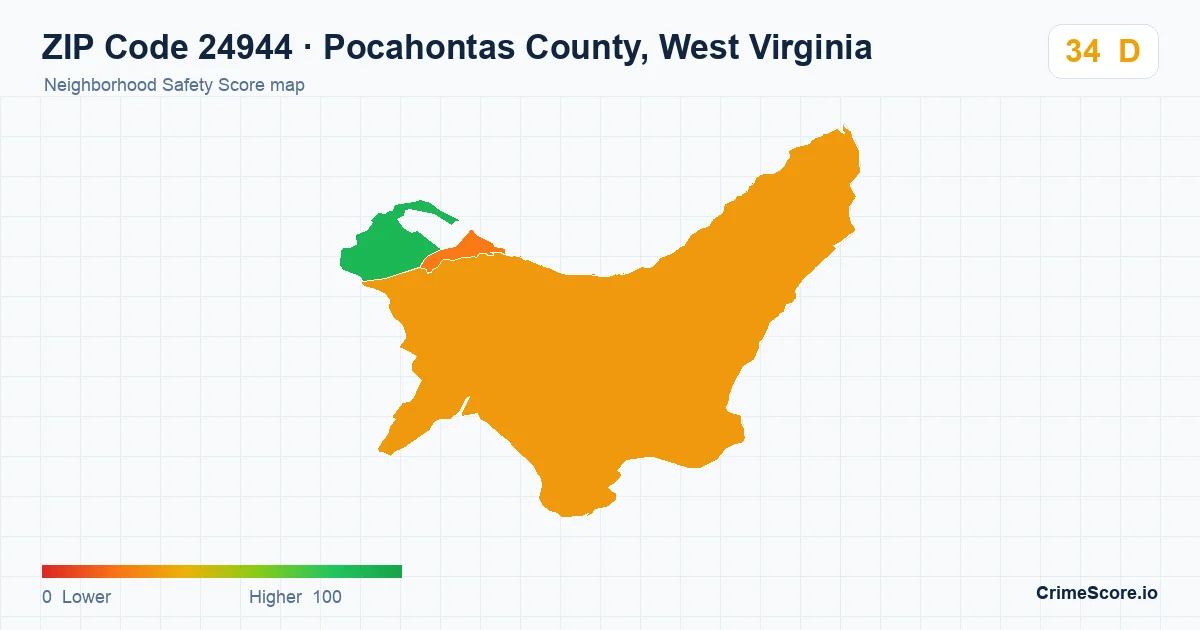 ZIP Code 24944 in Pocahontas County, West Virginia neighborhood Safety Score map