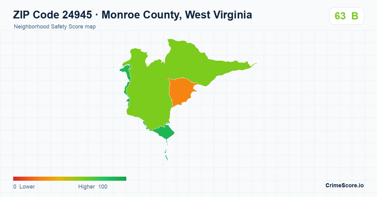 ZIP Code 24945 in Monroe County, West Virginia neighborhood Safety Score map