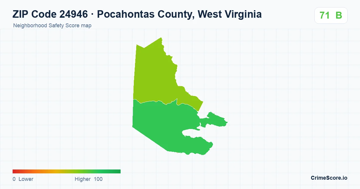 ZIP Code 24946 in Pocahontas County, West Virginia neighborhood Safety Score map