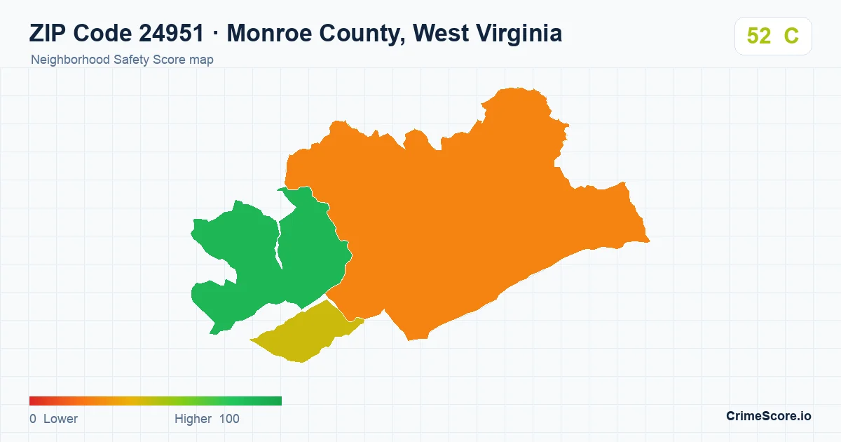 ZIP Code 24951 in Monroe County, West Virginia neighborhood Safety Score map