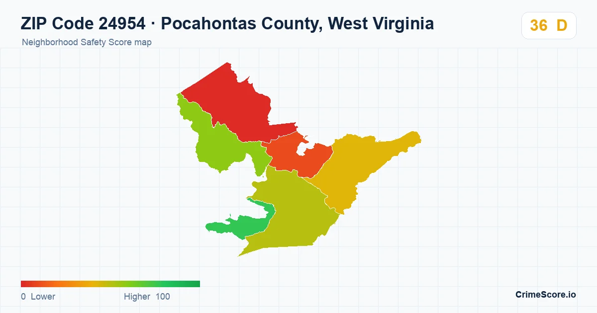 ZIP Code 24954 in Pocahontas County, West Virginia neighborhood Safety Score map