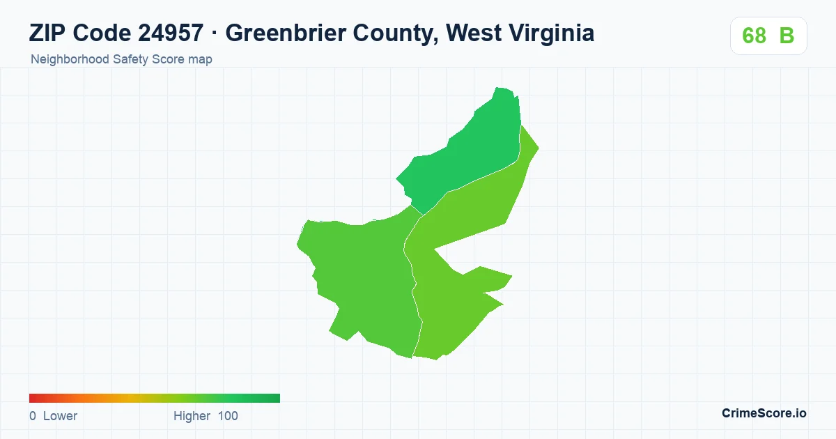 ZIP Code 24957 in Greenbrier County, West Virginia neighborhood Safety Score map