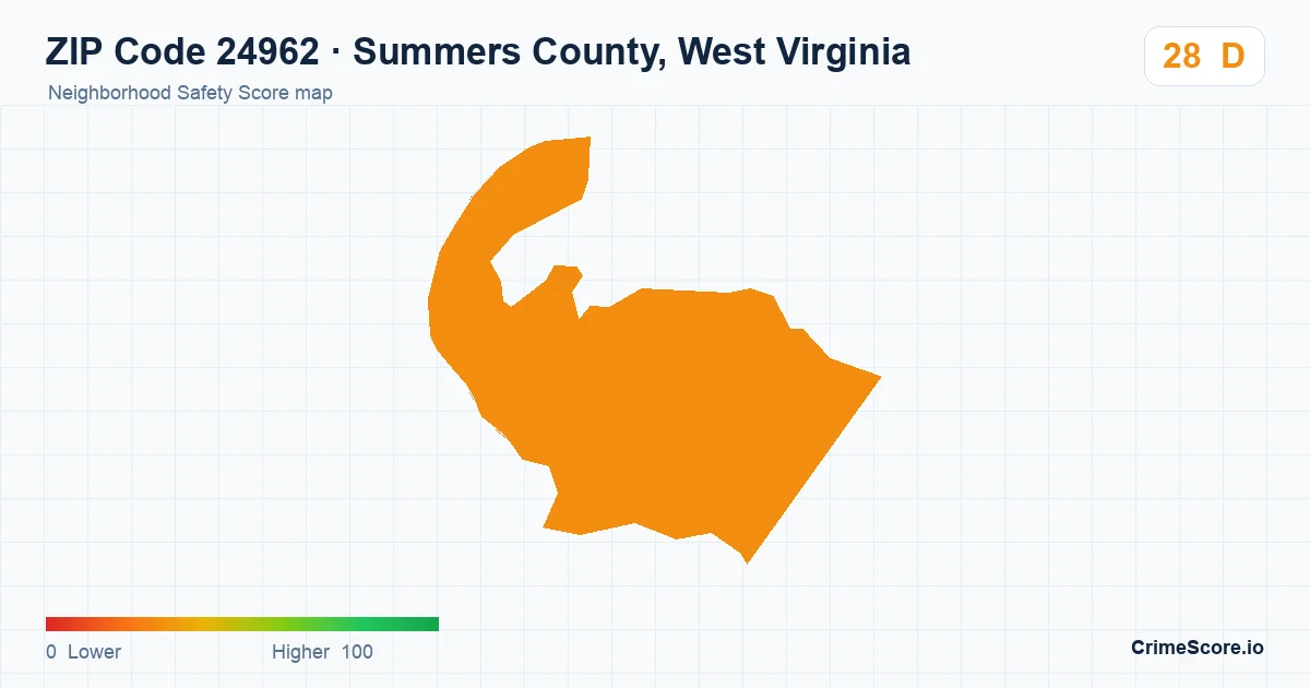ZIP Code 24962 in Summers County, West Virginia neighborhood Safety Score map