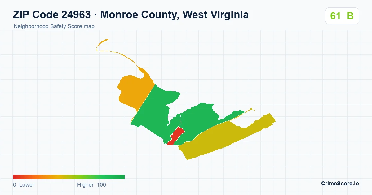 ZIP Code 24963 in Monroe County, West Virginia neighborhood Safety Score map