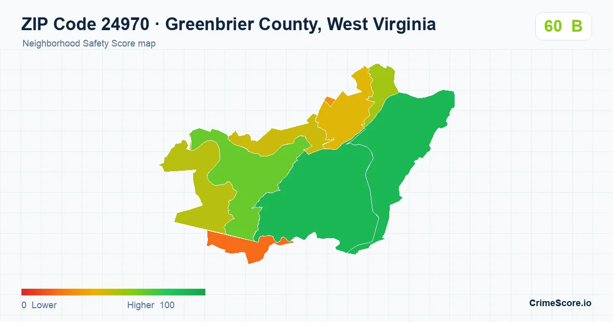 ZIP Code 24970 in Greenbrier County, West Virginia neighborhood Safety Score map