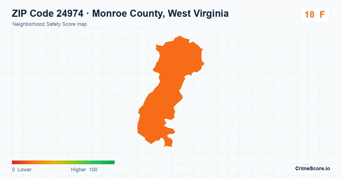 ZIP Code 24974 in Monroe County, West Virginia neighborhood Safety Score map