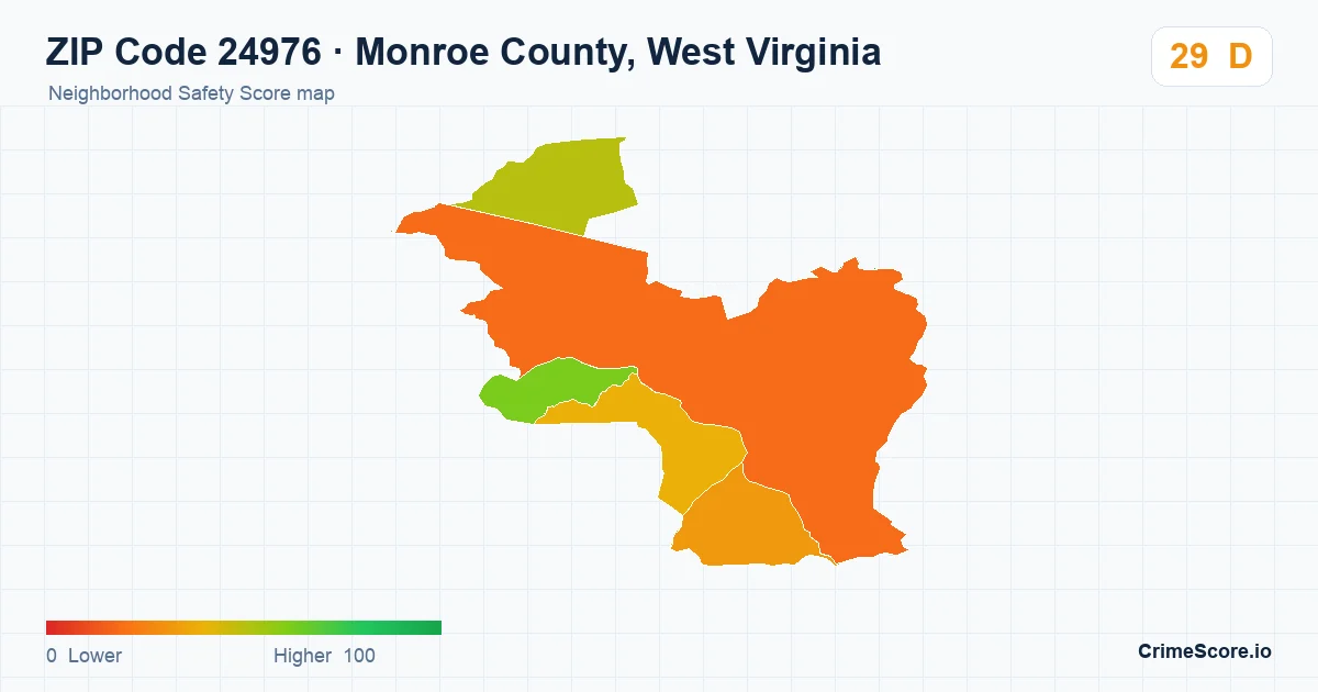 ZIP Code 24976 in Monroe County, West Virginia neighborhood Safety Score map