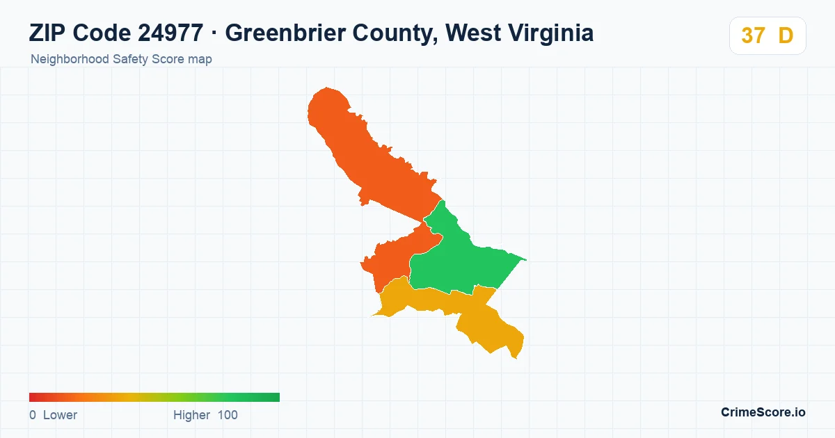 ZIP Code 24977 in Greenbrier County, West Virginia neighborhood Safety Score map