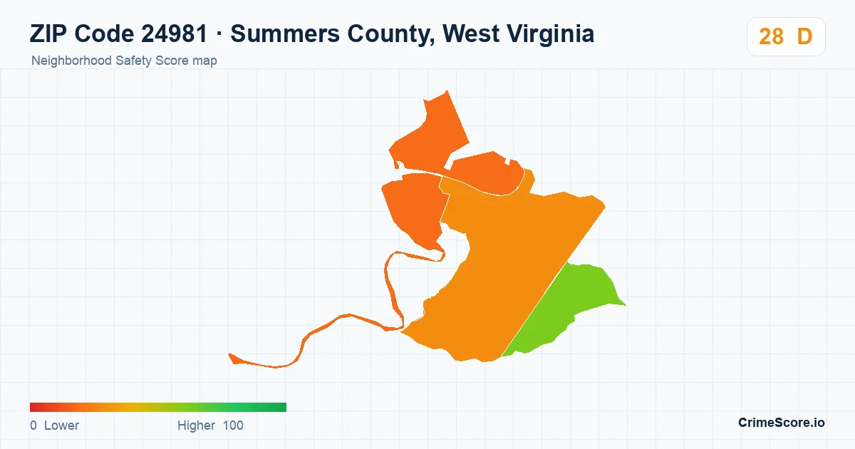 ZIP Code 24981 in Summers County, West Virginia neighborhood Safety Score map