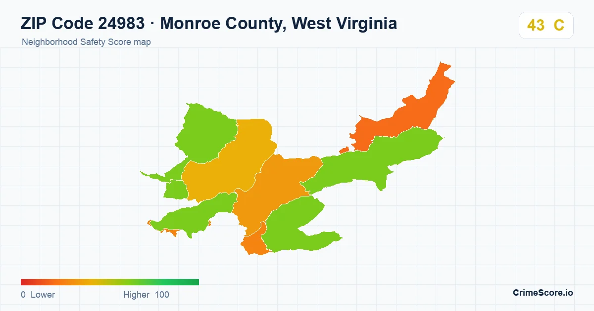 ZIP Code 24983 in Monroe County, West Virginia neighborhood Safety Score map