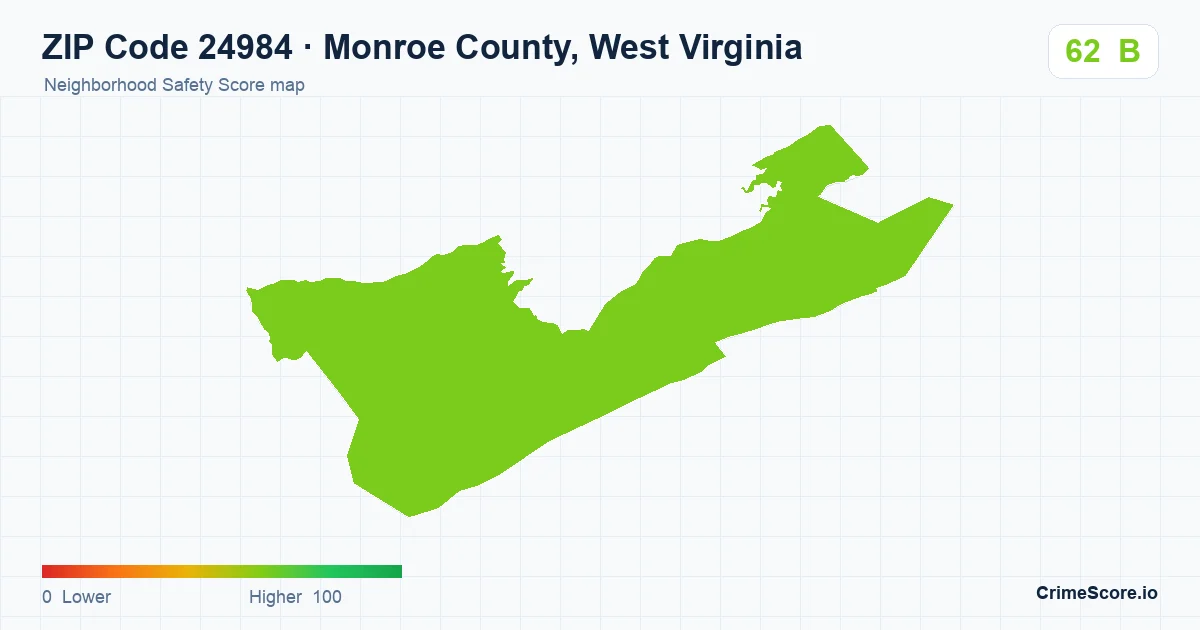 ZIP Code 24984 in Monroe County, West Virginia neighborhood Safety Score map