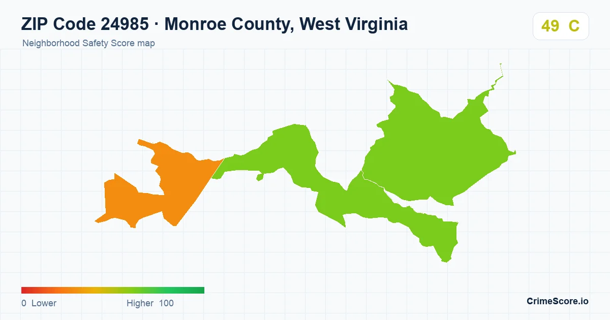 ZIP Code 24985 in Monroe County, West Virginia neighborhood Safety Score map