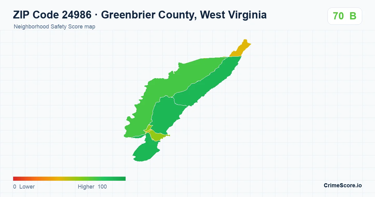 ZIP Code 24986 in Greenbrier County, West Virginia neighborhood Safety Score map