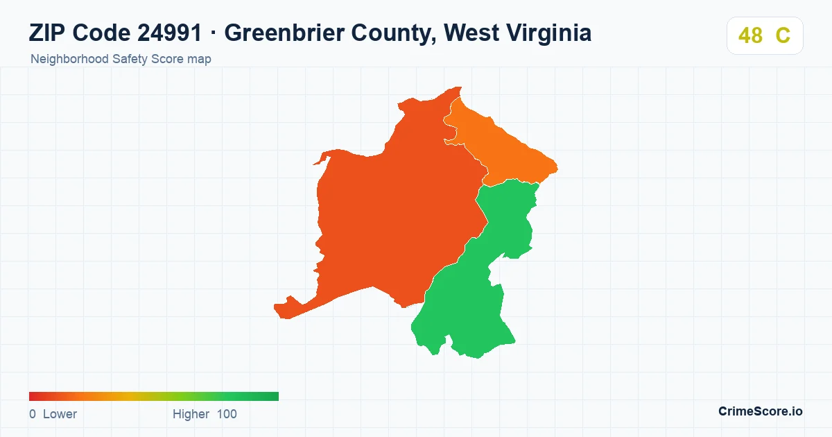 ZIP Code 24991 in Greenbrier County, West Virginia neighborhood Safety Score map