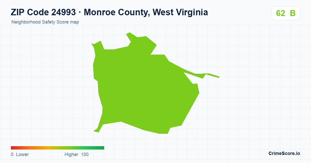 ZIP Code 24993 in Monroe County, West Virginia neighborhood Safety Score map
