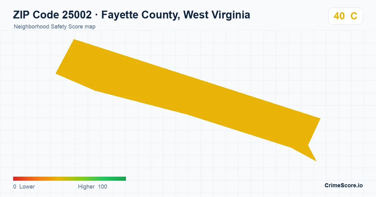 ZIP Code 25002 in Fayette County, West Virginia neighborhood Safety Score map