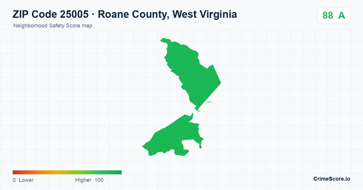 ZIP Code 25005 in Roane County, West Virginia neighborhood Safety Score map