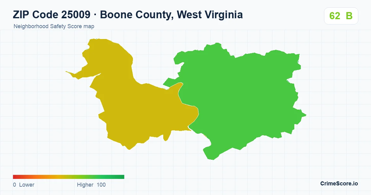 ZIP Code 25009 in Boone County, West Virginia neighborhood Safety Score map