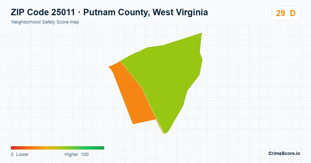 ZIP Code 25011 in Putnam County, West Virginia neighborhood Safety Score map