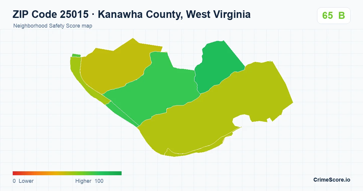 ZIP Code 25015 in Kanawha County, West Virginia neighborhood Safety Score map