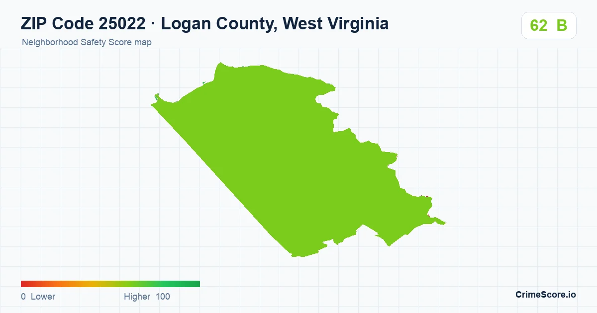 ZIP Code 25022 in Logan County, West Virginia neighborhood Safety Score map