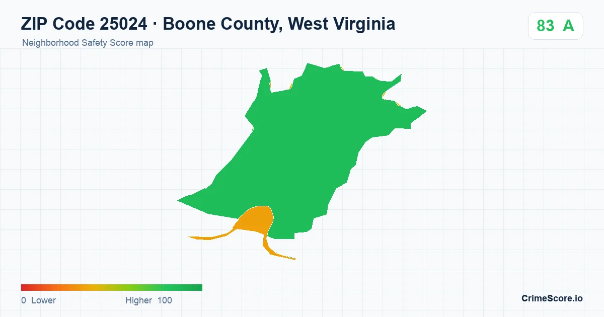 ZIP Code 25024 in Boone County, West Virginia neighborhood Safety Score map