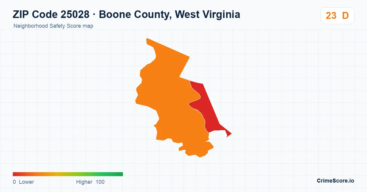 ZIP Code 25028 in Boone County, West Virginia neighborhood Safety Score map