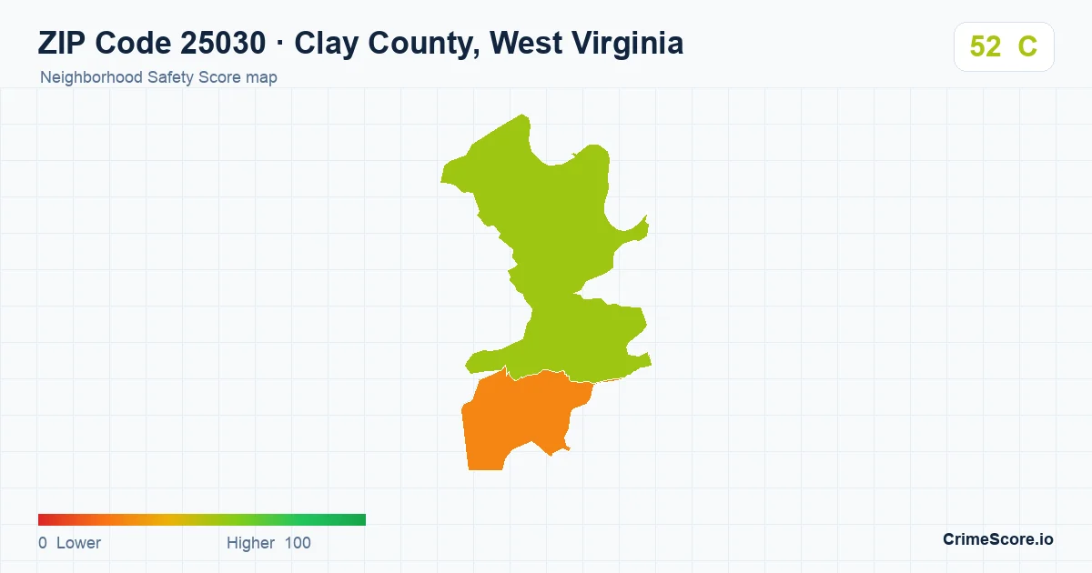 ZIP Code 25030 in Clay County, West Virginia neighborhood Safety Score map