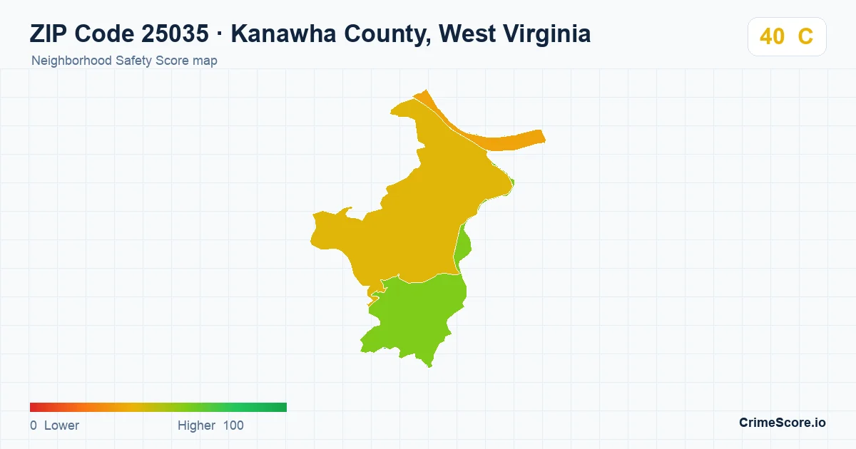 ZIP Code 25035 in Kanawha County, West Virginia neighborhood Safety Score map