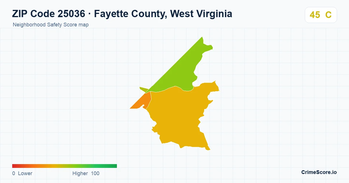 ZIP Code 25036 in Fayette County, West Virginia neighborhood Safety Score map